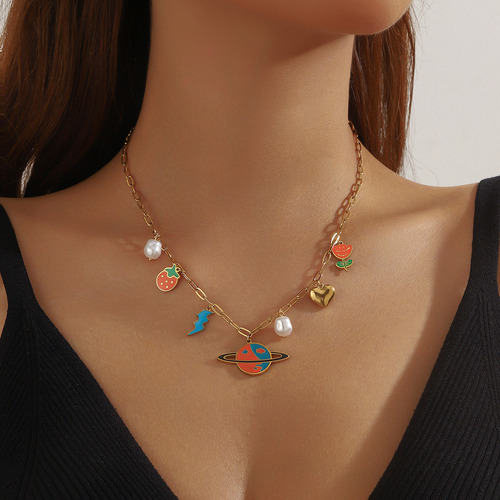 Collares De Acero Inoxidable Planet Enamel Para Mujer