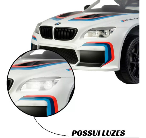 Mini Carro Elétrico Branco 12v Licenciado Bmw M6gt3 Luz Som