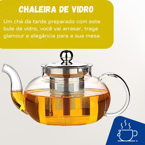 Chaleira De Vidro Borossilicato 1000ml Vai Ao Fogo Fogão Chá Cor Transparente