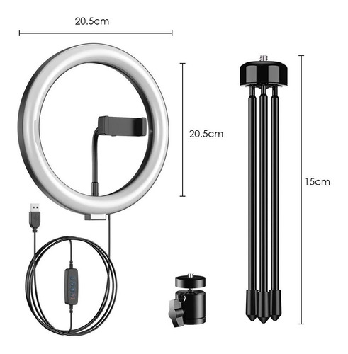 Right Light Ring 20 Cm Led + Tripé 15 Cm Youtuber Tic Toc Cor da luz Branco-quente/Branco-frio