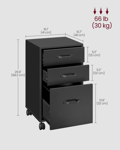 Archivador Negro Con 3 Cajones Y Ruedas Para Documentos A4 Negro (ink Black)