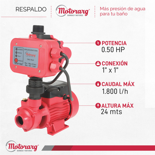 Bomba Agua Presurizadora Motorarg Pf Pres 0.5 Hp
