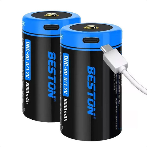 2 X Pila Tipo D Recargable Grande  Beston 1.2v 8000mah Usb