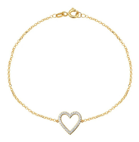 Pulseira Feminina Ouro 18k Coração + Garantia Eterna 021