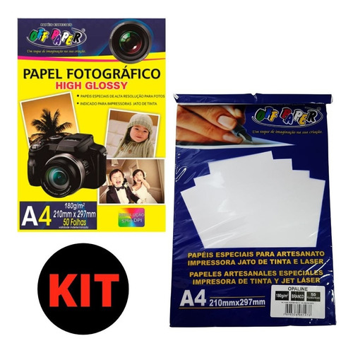 Kit Papel Opaline A4 180gr C/ Papel Fotográfico Cor Branco