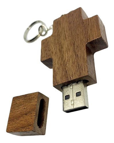 Usb De Cruz De Madera - Llavero - Católico Jesús Y La Virgen