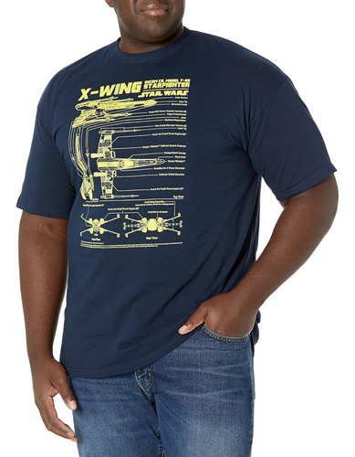 Star Wars Camiseta X-wing Schematics Para Hombre, Azul Marin