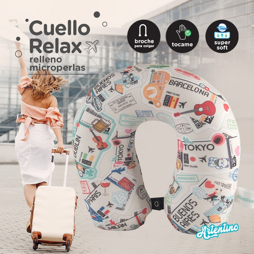 Imagen 3 de 7 de Almohada Cuello Viaje Relax Diseño Hombre Mujer Niño Niña