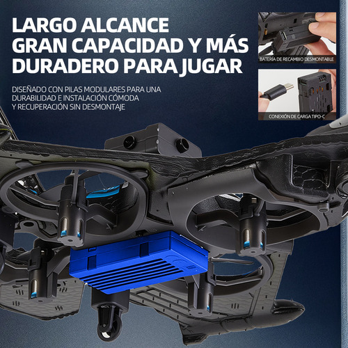 Lictin Drones Para Niños Avión Rc 2.4ghz De Combate Con Giro De 360°, Con Giroscopio De 6 Ejes Y Radar De Evitación De Obstáculos , Con Baterías Duales , Con Luces Led De Navegación De Colores Azules
