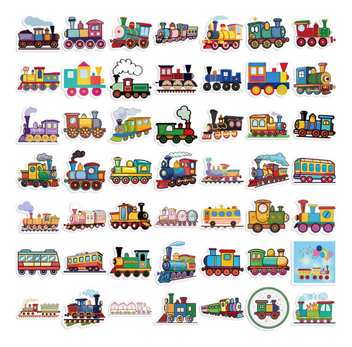 56 Pegatinas Con Forma De Tren Retro Con Dibujos Animados, P