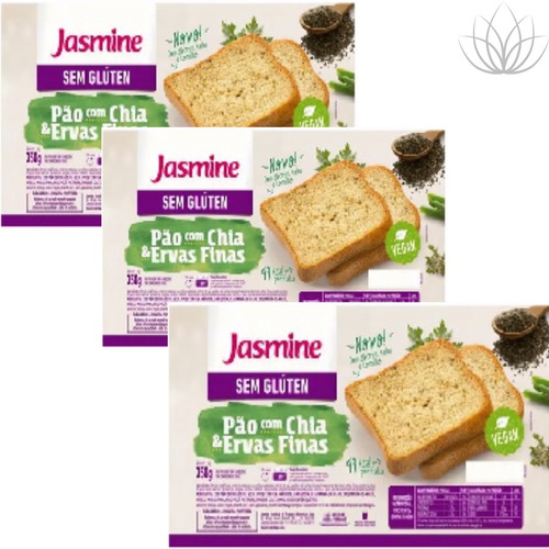 3x pão sem glúten chia com ervas finas vegano Jasmine 350g