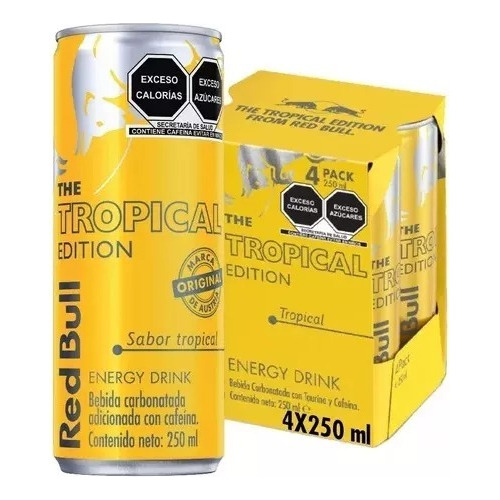 Bebida Energética Red Bull Tropical Edition 4 Piezas 250 Ml 