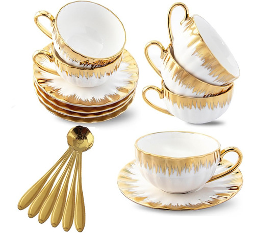Taza De Café De Cerámica Con Borde Dorado Con Platillo, Taza