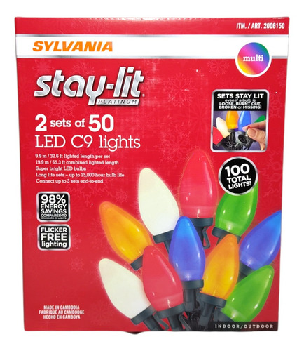 Imagen 1 de 10 de Serie Navideña 10 Metros De 50 Luces Led C9, Sylvania