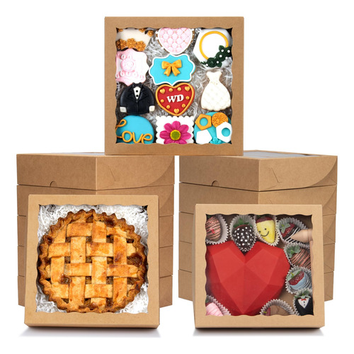 Romanticbaking 24 Cajas De Panaderia Marrones De 10 X 10 X 2