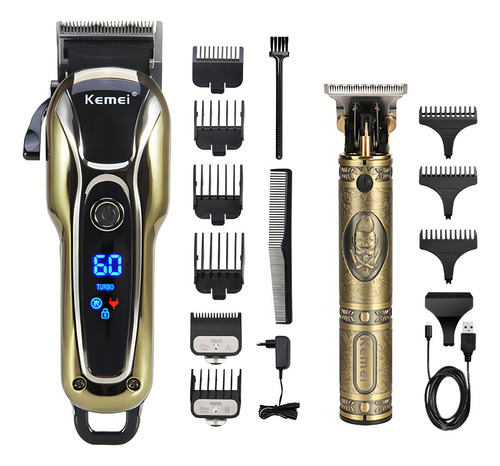 Maquina Cortar Cabelo Kemei Acabamento Perfeito Dourada