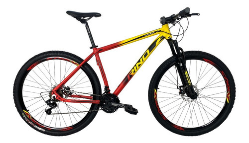 Mountain Bike Aro 29 Rino Ev. Cabo Interno + Descanso Roler Cor Vermelho/Amarelo Tamanho do quadro 17
