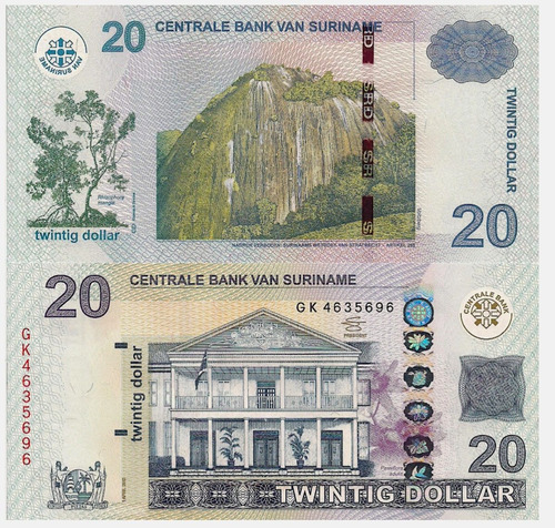 Billete De Surinam De 20 Dollar Nuevo Sin C 2019 Mangle Rojo