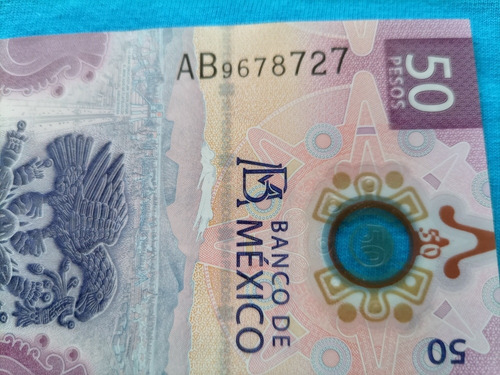 Billete Cien Pesos Ajolotito A B 9678727 Triple 7 Suerte (Usado)