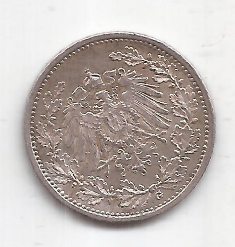 Alemania Moneda De Plata 1/2 Marco Año 1915 G 2.77 Gramos (Usado)