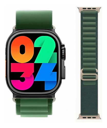 Smartwatch Hw9 Ultra Max Serie 9 Full Amoled Nfc 2024+brinde Cor Da Pulseira Prata Titanium/pulseira Verde