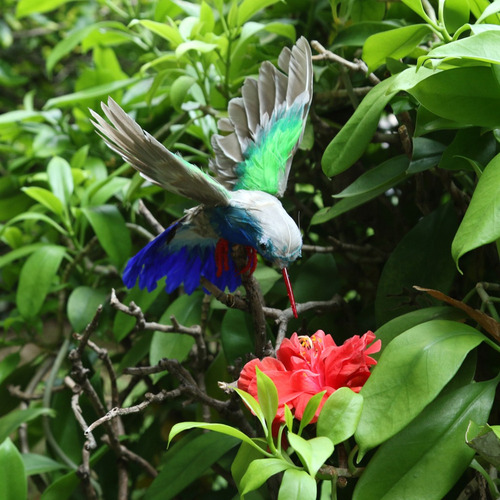 Figura Decorativa De Jardín Con Plumas De Colibrí Artificial