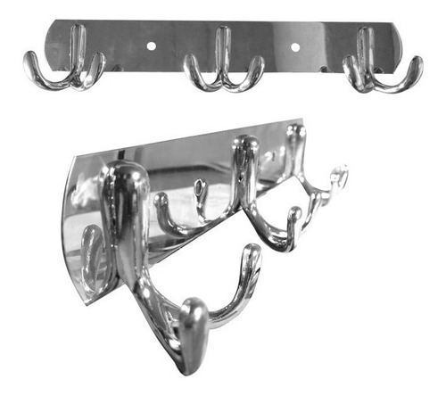 Perchero Triple De Acero Inoxidable Con 2 Ganchos Pared