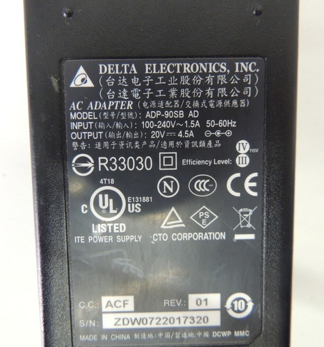 Carregador Notebook Adp 90sb Ad 20v 4.5ª