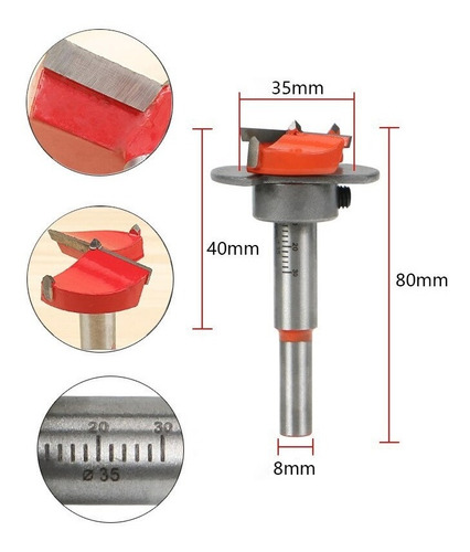 Imagen 3 de 9 de Broca + Guia Plantilla Bisagra Perforacion 35mm