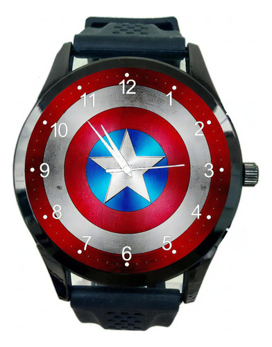 Relógio Escudo Super Heroi De Pulso Unissex Vingador Hq T20