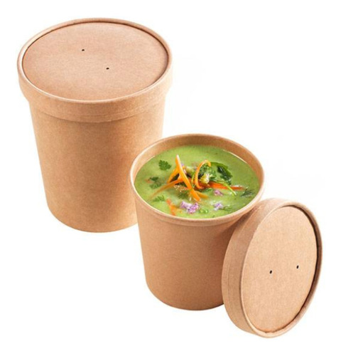 Paq 25pzs Contenedor Comida De Papel Encerado 32oz Soupbowl