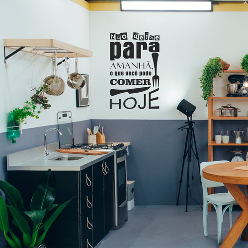 Adesivo Frase Parede Cozinha Talher Comer Hoje 70cm X 45cm Cor Preto Fosco