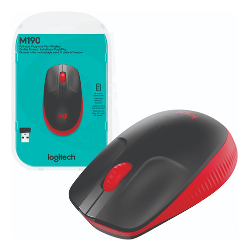 Mouse Logitech M190 Rojo - 1000 Dpi, 3 Botones, 18 Meses Bat