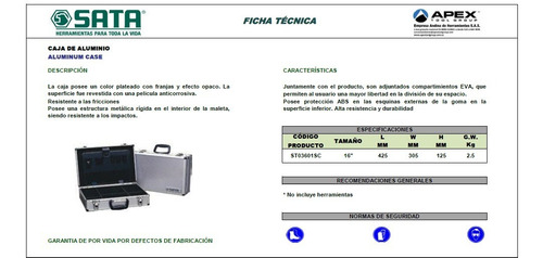 Caja De Herramientas Aluminio 16 . Sata 3601