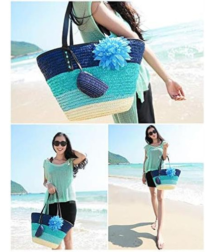 Qtkj Moda Mujer Niñas Tejido A Mano Verano Playa Tote Bolso
