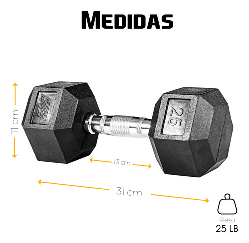Una Mancuerna Pesa Hexagonal De Acero 25lb Zynergy