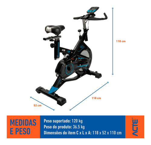 Bicicleta Ergométrica Para Spinning E17 Treino Cardio Casa Preto/azul