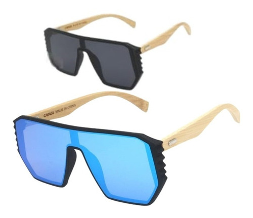 Pack 2 Gafas Sol Moda Bambu Madera Cuadrado