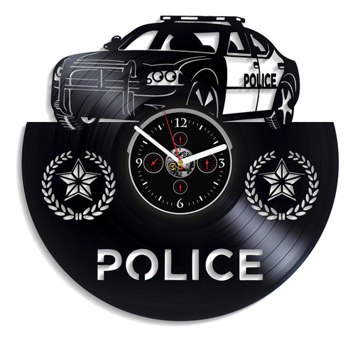 Reloj Pared Coche Policia Vintage Vinilo Retro Arte 12  Para