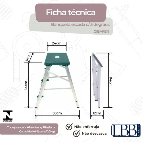 Banqueta Escada 3 Degraus Alumínio Dobrável Anti Derrapante Acabamento Da Estrutura Aumínio Cor Verde Água