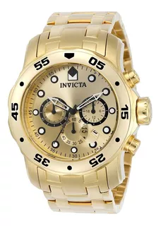 Reloj pulsera Invicta Pro Diver Scuba 0074 de cuerpo color dorado, analógico, para hombre, fondo dorado, con correa de acero inoxidable color dorado, agujas color blanco y negro, dial blanco y negro,