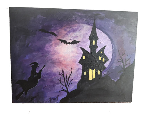 Cuadro Artesanal Deco Infantil Halloween Pintura Acrílica