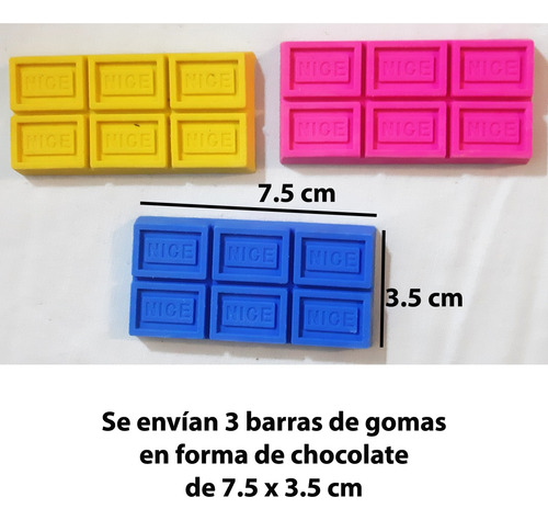 3 Gomas En Forma De Chocolate. Ideal Para Regalo