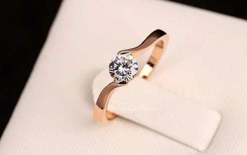 Anillo De Compromiso De Cobre, Con Piedra De Zirconia Cubica