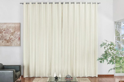 Cortina Corta Luz Blackout 3,00m X 1,70m Com Voil Xadrez Cor Palha