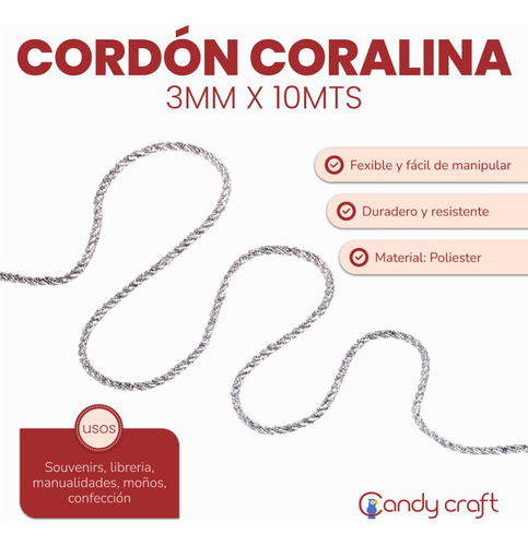 Cinta Cordon Navideña Coralina X 10mts