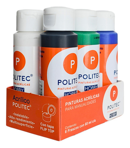 Kit Pinturas Acrílicas Politec 6 Colores Básicos 60 Ml C/u