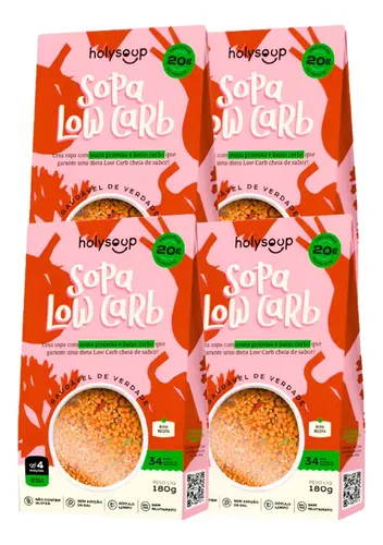 Kit 4 Sopa Low Carb Vegana, Sem Glúten, Emagrecer Holy Soup