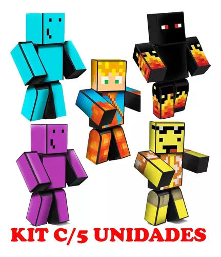 Kit 5 Bonecos Minecraft 25cm Turma Do Problems Streamers