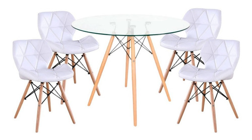 Set Mesa Eames Redonda Vidrio 4 Silla Diamond - Alto Impacto